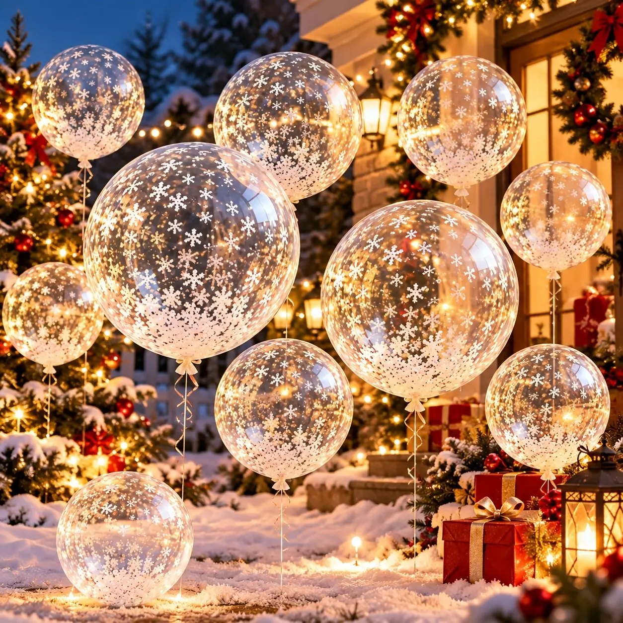 Bobo Balloon & Snowflake DIY Decoration Set, 20/12 Inch Clear Bobo Balloons with Snowflake Accessories, Winter Theme Balloons for Christmas, Thanksgiving, Wedding, Birthday & New Year Party Decor