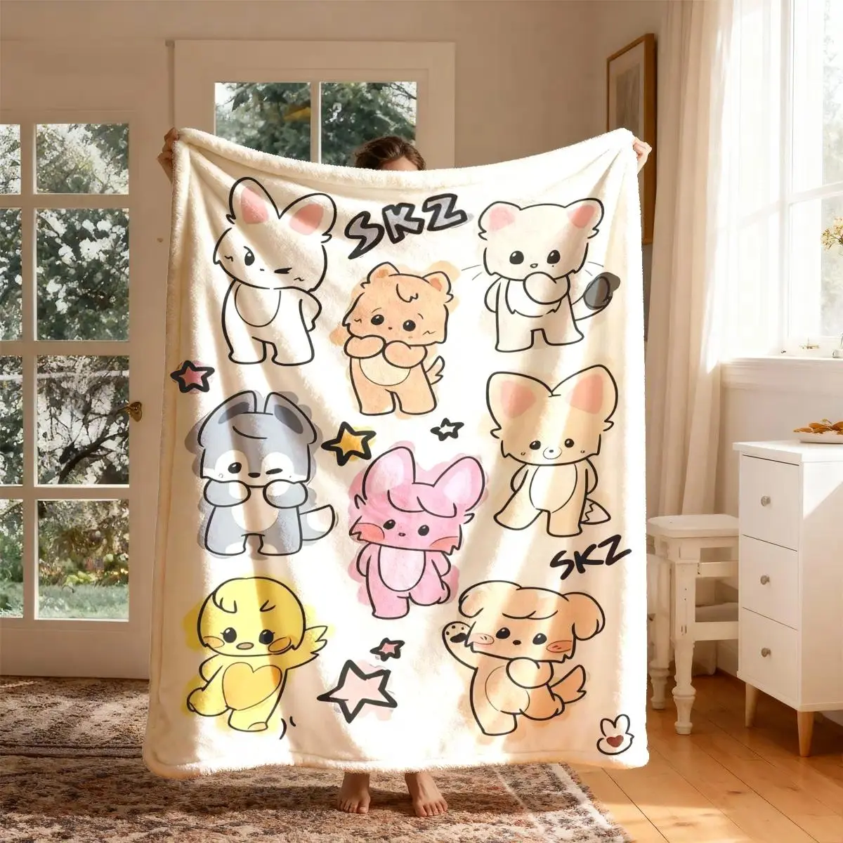 Skz Cute Animal Theme Large Size Soft Light Warm Flannel Throw Blanket, Bed Office Camping Travel Decor, Matches cooling blankets pillows couch cover bedding set, Halloween Birthday Christmas Trendy Gift For Kpop STAY Fans
