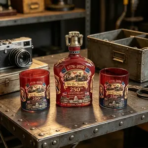 250th Anniversary Whisky and Wine Gift Box Set, Traditional American 250th Anniversary Glass Bottle, suitable for Scotch whisky, collectible wine sets or tabletop displays, and an ideal gift for Independence Day, 3PCS