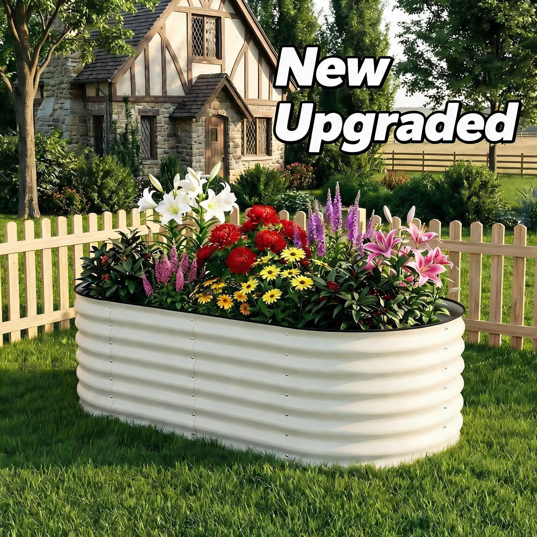 Garvee New Upgraded Raised Oval Garden Bed 0.6mm Color Steel Planter Box 1Pc Heavy Duty Metal Vegetable Flower Container Outdoor Planting Box Ideal Christmas Xmas Birthday Gifts for Women Men Friends