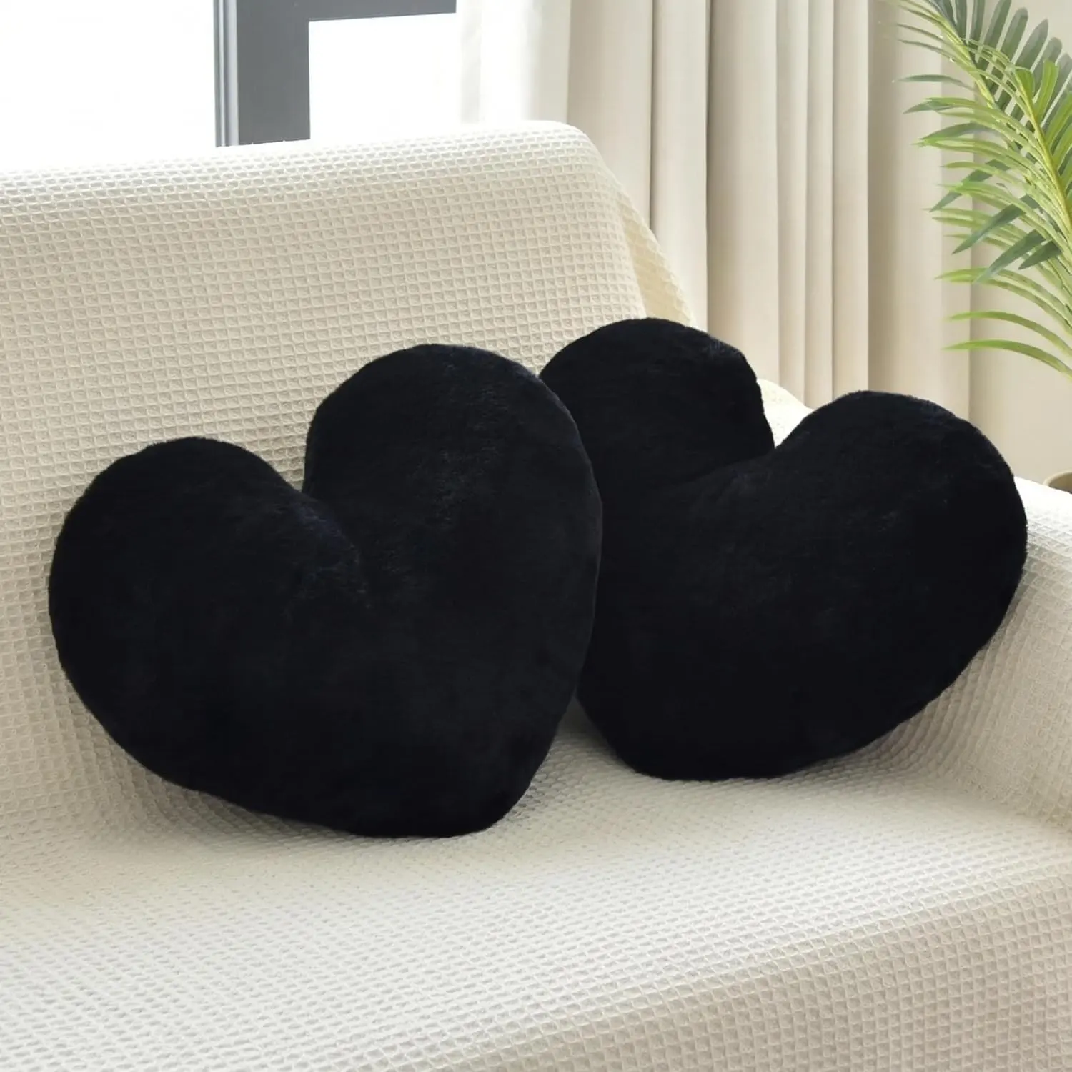 2 Pcs Black Heart Pillow 16" Fluffy Decorative Throw Pillows for Couch Bed | Heart Shaped, Faux Plush, Soft and Comfortable, for Chair Sofa Bedroom Living Room Dorm Decor Aesthetic,Gifts for Girls Women