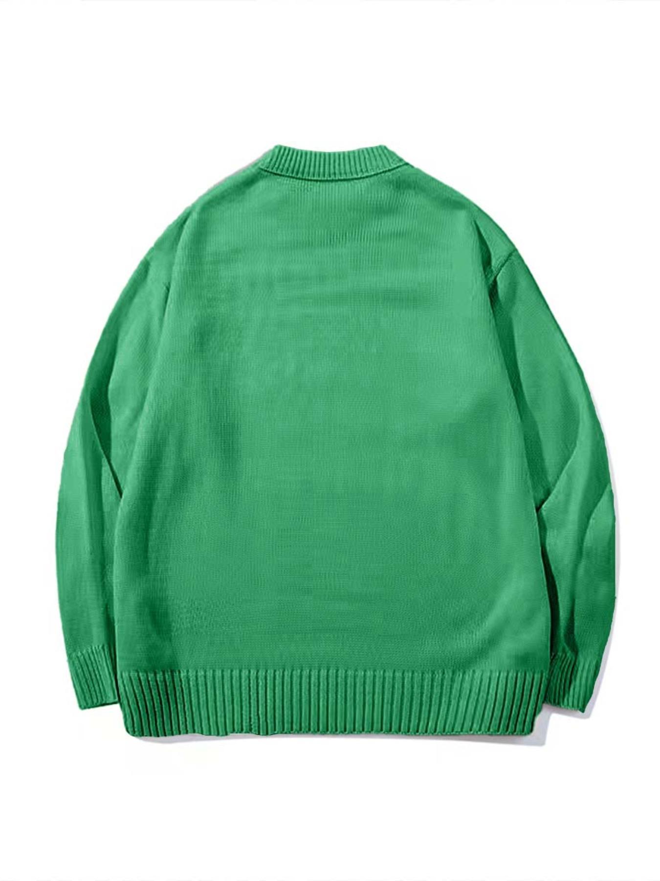 Men's Heart Embroidery Drop Shoulder Sweater, Casual Comfy Pullover, Loose Casual Long Sleeve Round Neck Jumper for Fall & Winter, Fashion Men's Knitwear for Daily Wear