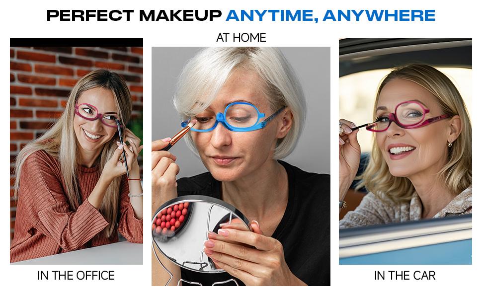 2 Pack Makeup Reading glasses for Women, Makeup Readers for Women with Spring Hinge, One Eye Cosmetic Readers Rotating Lens