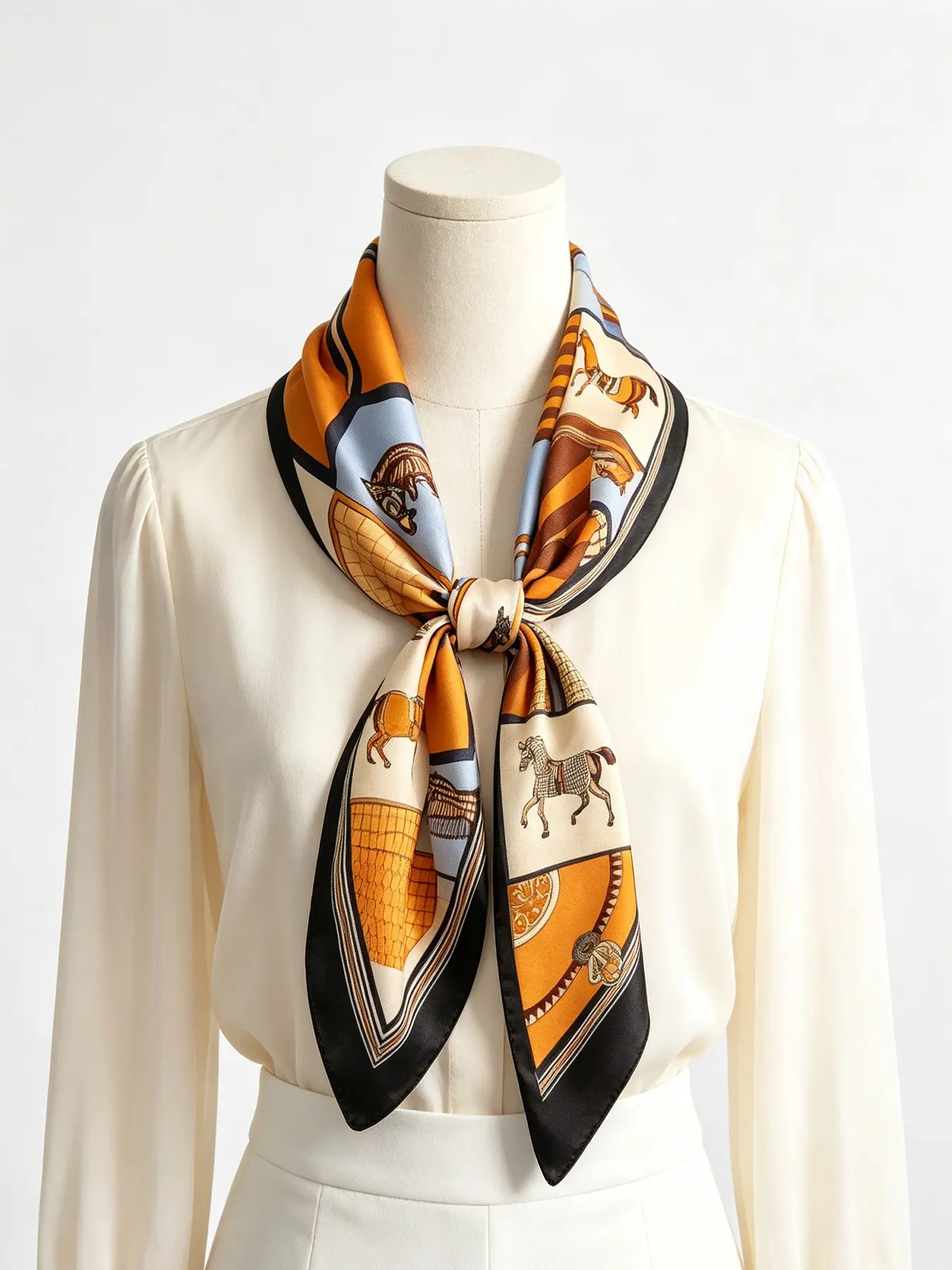 Patchwork Equestrian Horse Print Satin Scarf, Luxury Vintage Bandana, Versatile Neck Tie, Hair Wrap, Bag Ribbon, Office Travel Accessory, Gift for Her