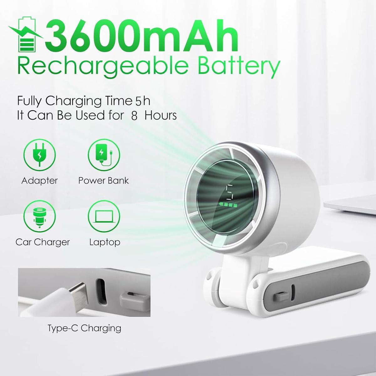 Portable Handheld Turbo Fan, 5 Gear Wind, Battery Operated, Up to 12 Working Hours, 3 IN 1 Hand Fans with Air Turbo Tech Cooling Fan for Outdoor Activities, Travel, Beach