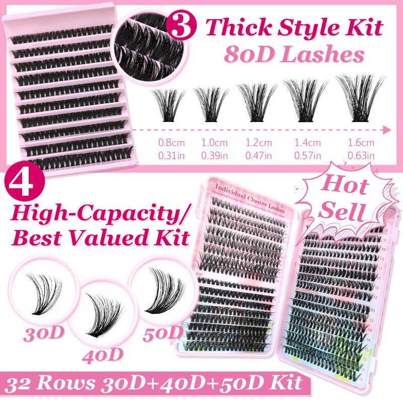 Gift Set (6 Kits /5 K) Individual Fasle Eyelashes with Lash Applicators, Three Styles Lashes, Natural, Thick & Personality Styles in One Box, Lash Applicators Including Lash Bond and Seal, Remover, Tweezers, Brush & Swabs. One Box Meet All your DIY Demand