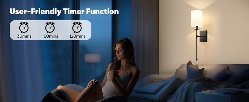 24.8in Rechargable Wall Sconces Set of 2 with Remote, Indoor Not Hardwired Dimmable Wall Lamps with White Fabric Shade, Rechargeable Wireless wall lights For Bedroom, 2 Bulbs Included