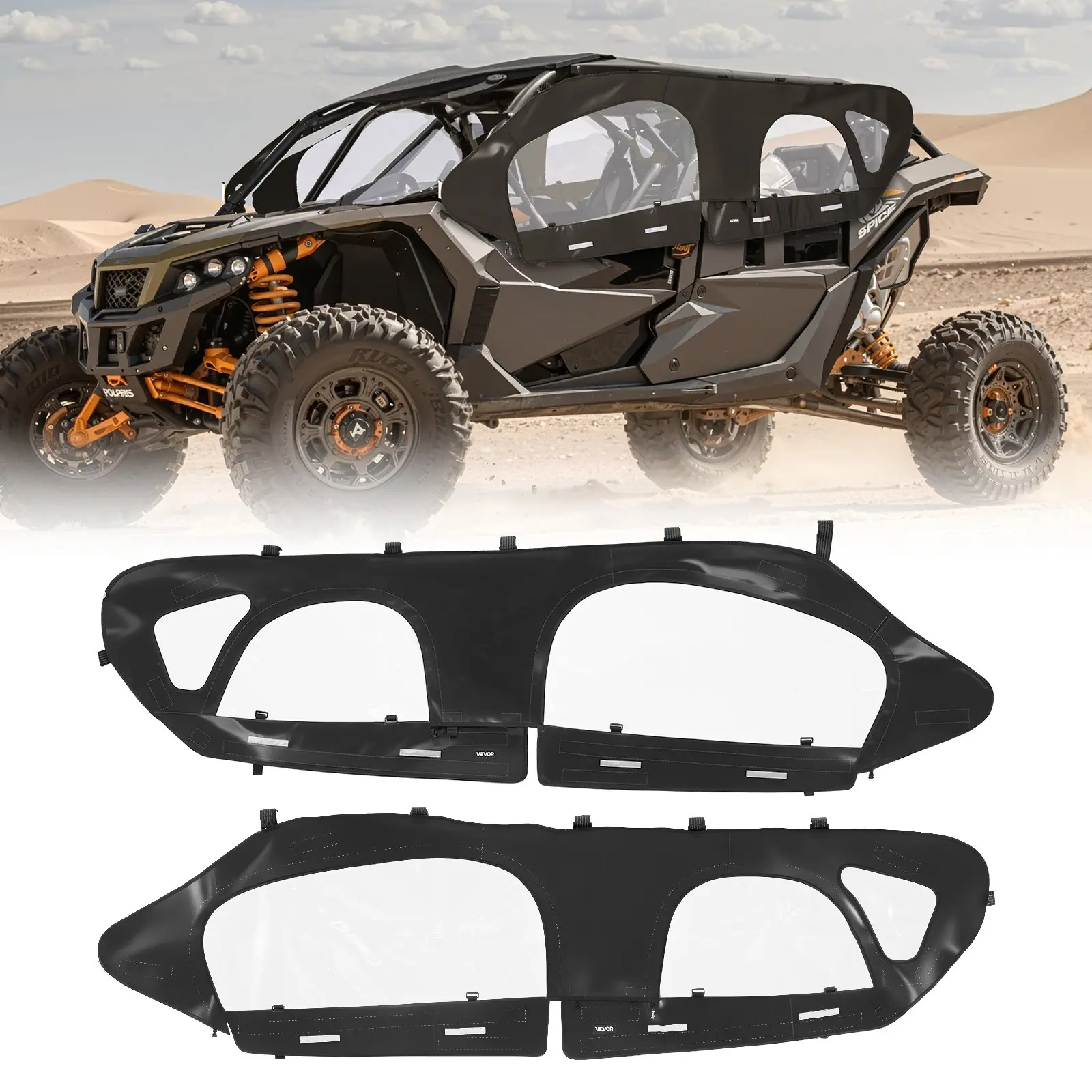 【Black Friday】VEVOR UTV Cover Soft Door Cab Enclosure Kit, ATV PVC Fabric Tool-Free Fit for Can-Am Maverick X3 MAX 4-Seater 2017-2024, Waterproof Roll-Up Windows, Reflective Strips, Upgraded Windproof Zipper, Hook & Loop Compatible with Roof & Partial Win