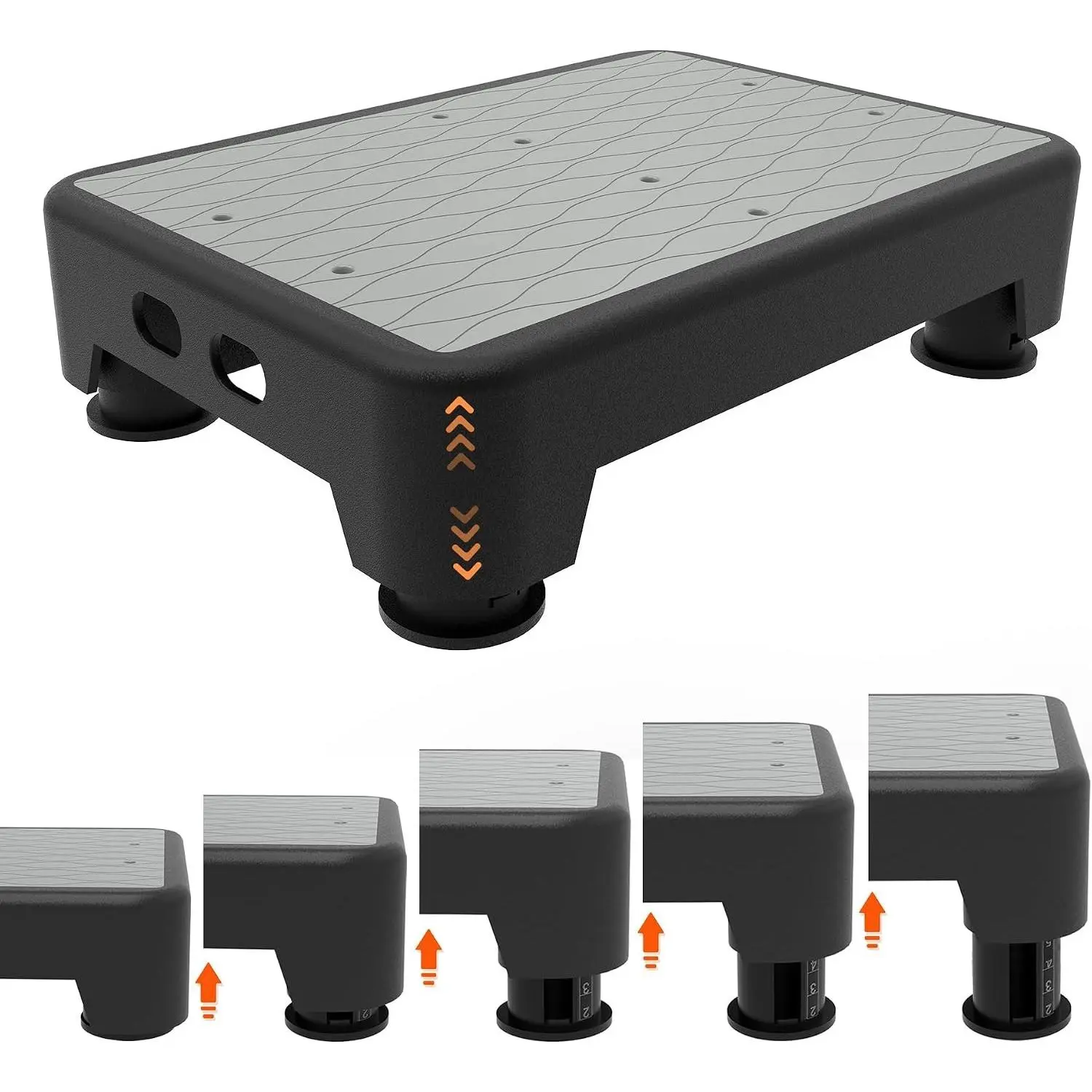 5-Level Adjustable Step Stool, 700 LBS Capacity Safety Bed Step for Seniors, Exercise Step Platform, Portable Stair Assist for Elderly, Wide Step for Kitchen, Car, Bedside & Shower, Grey