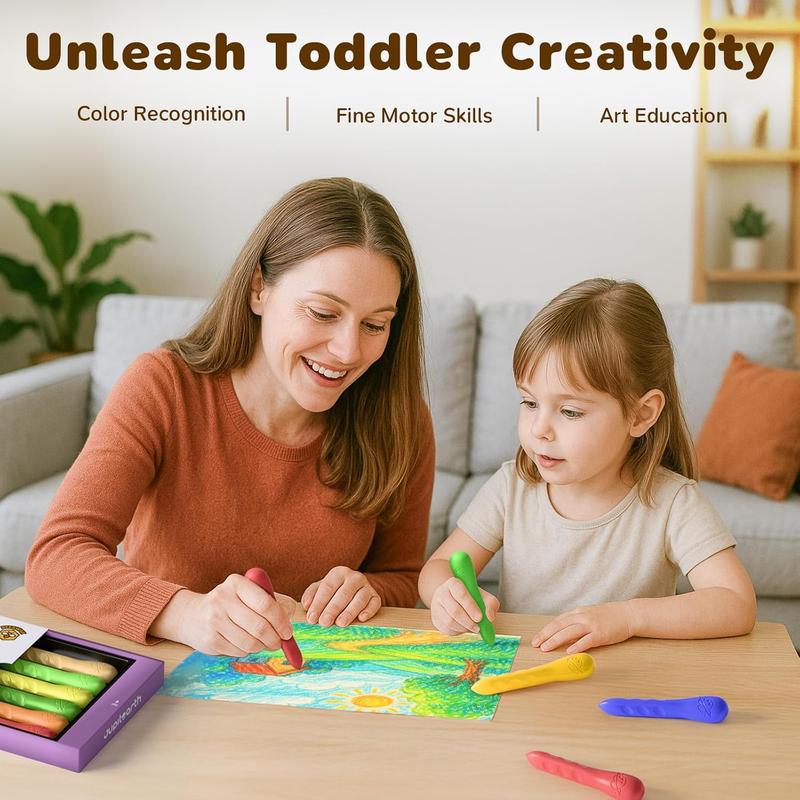 24/12Colors Triangle Jumbo Crayons with Coloring Book & Bonus Stickers, Non-Toxic, Easy-Grip & Washable Crayons for Toddlers 1-3, 4-8, Fat Brain Toys for Art Supplies and Ideal Gifts for Kids diamond art supplies, glitter