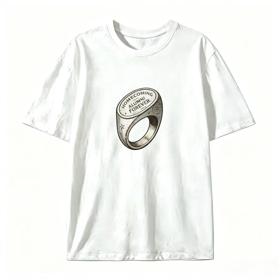 Men's Oversized 100% Cotton Worn Vintage Class Ring Graphic T-Shirt - Casual, Short-Sleeve, Breathable, Lightweight, Loose Nostalgic Alumni Top, Ideal Homecoming Reunion Gift for Graduates