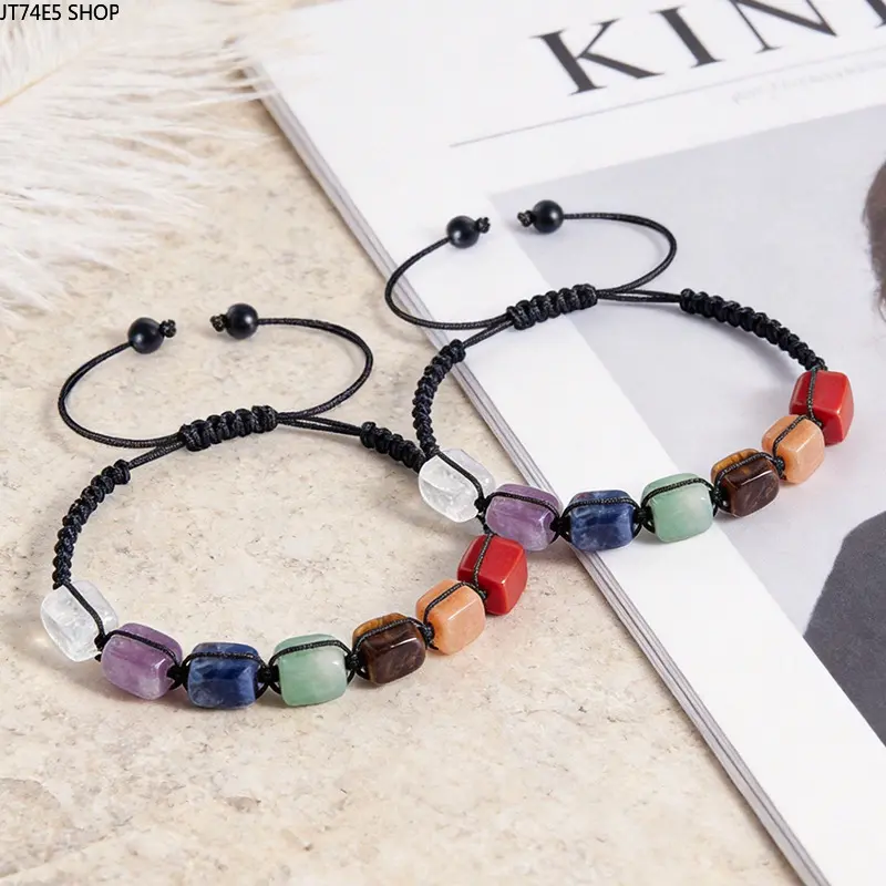 Colorful Natural Stone Braided Bracelet, Adjustable Hand Woven Beaded Bracelet for Daily Wear