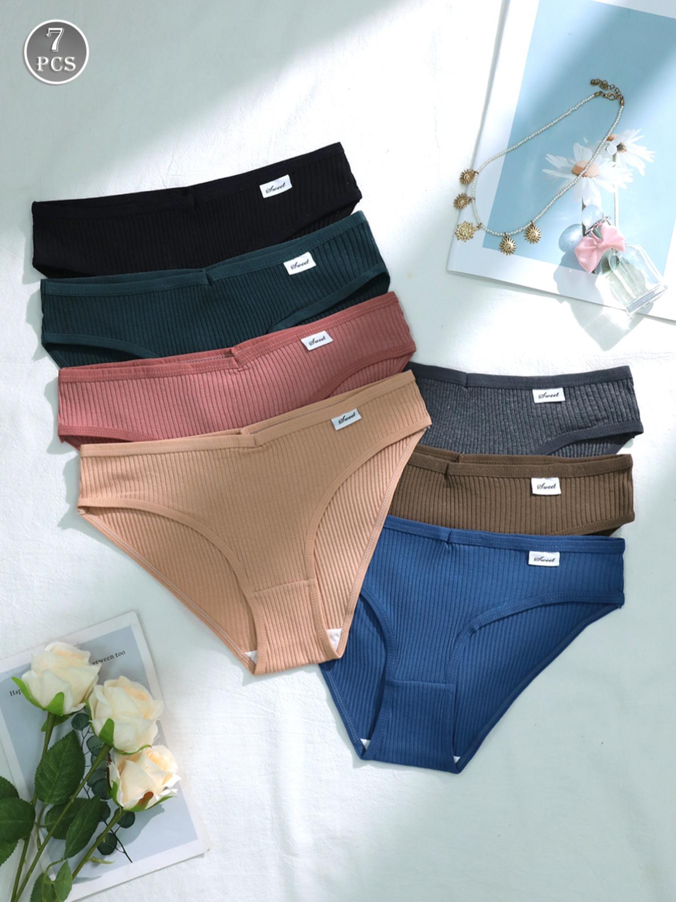 Comfortable Women's Thong Panties Pack, 7/12 Pcs Fitted Design, Plain Pattern, Moderate Fabric Thickness, Casual Style for All Seasons, Fashion Comfy Underwear