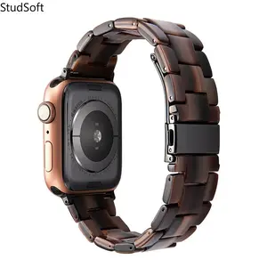 Vintage Tortoiseshell Resin Watch Band Transparent Glossy Link Bracelet Strap For Apple Watch Series 11 10 Ultra 3 SE