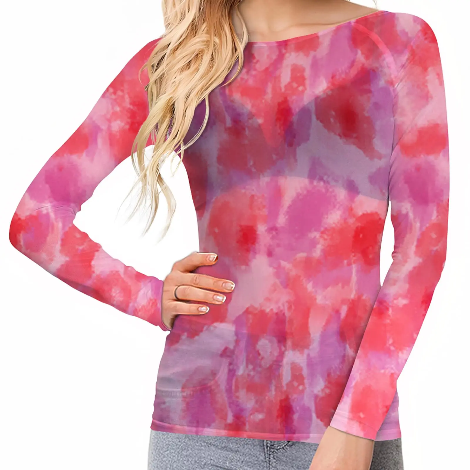 Women's Raglan Sleeve Sheer Top | See Through Mesh | Long Sleeve | Fashion Going Out Blouse