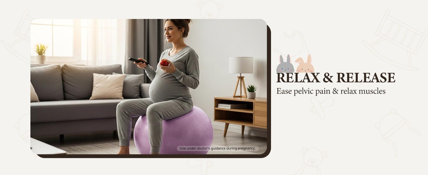 Trideer Pregnancy Birthing Ball - 1.7mm Extra Thick Yoga Ball for Maternity, Labor, Exercise, Physio, Recovery - Guide & Baby Memory Book Included - 440LB Anti-Burst & Non-Slip Stability