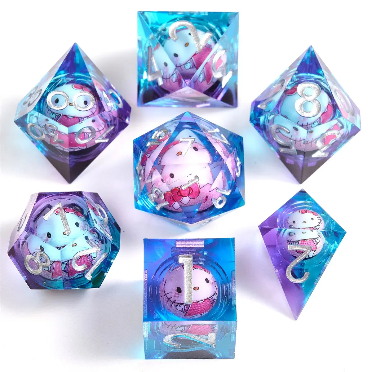 Rotating Eye Dnd Dice Set, 7 Piece Liquid Core Polyhedral Dice for Dungeons & Dragons Rpg, Resin Sharp Edge D&d Dice