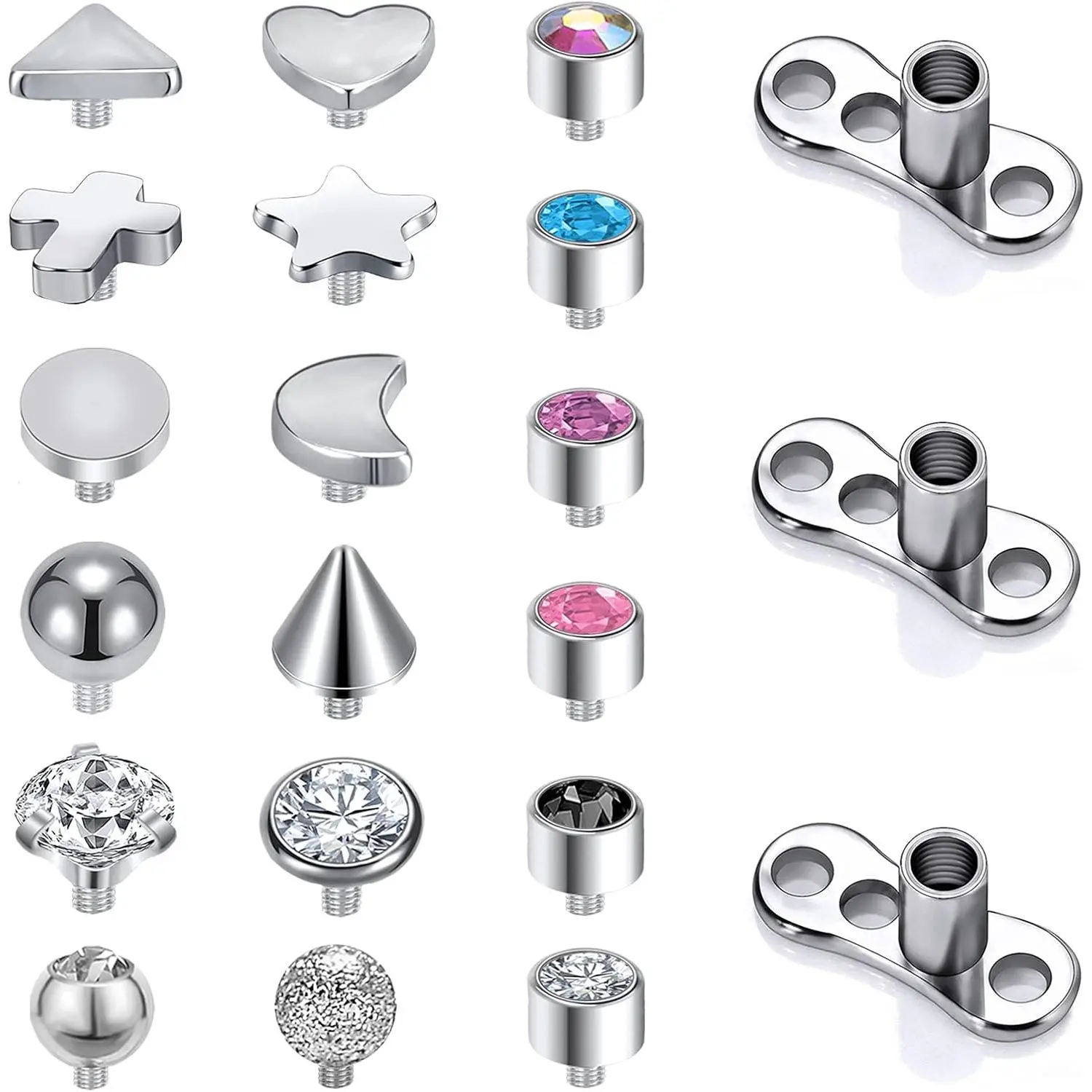 E:19Pcs Dermal Anchor Tops(3/3.5/4mm)
