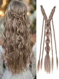 24 Inch Clip in Braid Hair Extensions - Boho Festival Princess Braid, Synthetic Boho Braids, Viking & Renaissance Hair Extension, Fairy Cosplay Wedding Hairpiece for Women - Ash Brown with Blonde Mixed