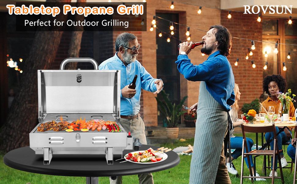 ROVSUN Portable Propane Gas Grill 12,000BTU, Tabletop Outdoor Cooking Grill for Picnic Camping RV Tailgating Patio Garden BBQ, Stainless Steel ROVSUN Portable Propane Gas Grill 12,000BTU, Tabletop Outdoor Cooking Grill for Picnic Camping RV Tailgating Patio Garden BBQ, Stainless Steel