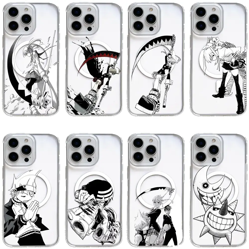 Popular Hot Anime Soul Eater Manga Line Art MagSafe Shockproof Phone Case for iPhone 17/16/15/14/13/12/11 Pro Max/Pro/Plus & Samsung S23/S24/S25/S26 Ultra/Plus Great Gift for Retro Shonen Anime Fans