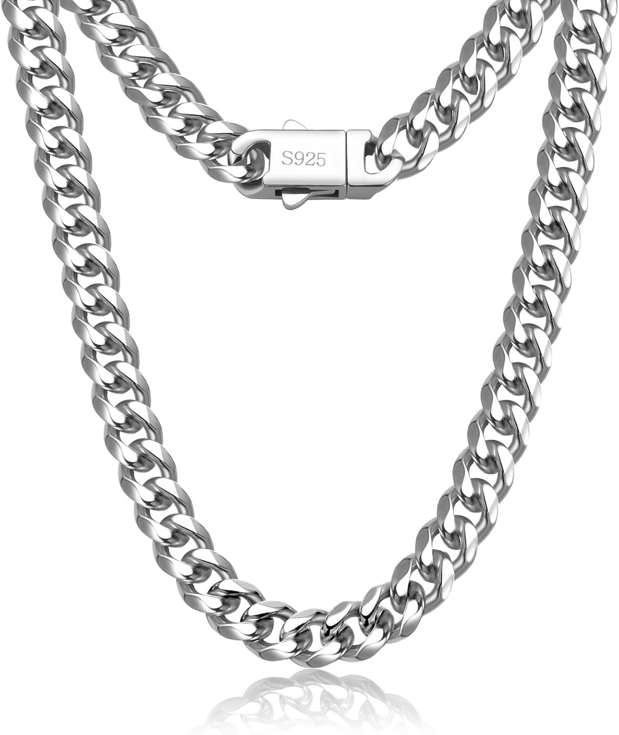 Cuban Link Chain for Men 7mm Silver Chain for Men Miami Cuban Mens Silver Chain,925 Sterling Silver/14K Gold Plated and 316L Stainless Steel 20/22/24/26/28/30 Inches Silver/Gold Chain for Men Necklace