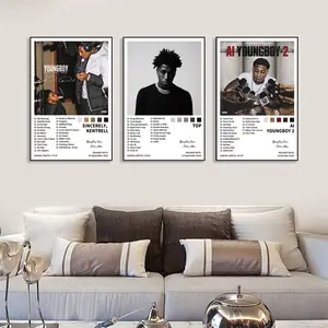 3-piece YYoungBoy music album canvas poster set, modern song art, living room gift, wall art decoration set, suitable for living room, bedroom, office, kitchen, bar wall decoration, frameless.