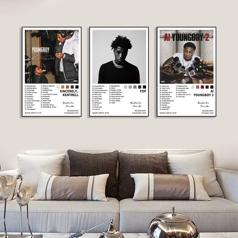 3-piece YYoungBoy music album canvas poster set, modern song art, living room gift, wall art decoration set, suitable for living room, bedroom, office, kitchen, bar wall decoration, frameless, Home Wall Decor, Artwork, Unframed Wall Art, Art Prints