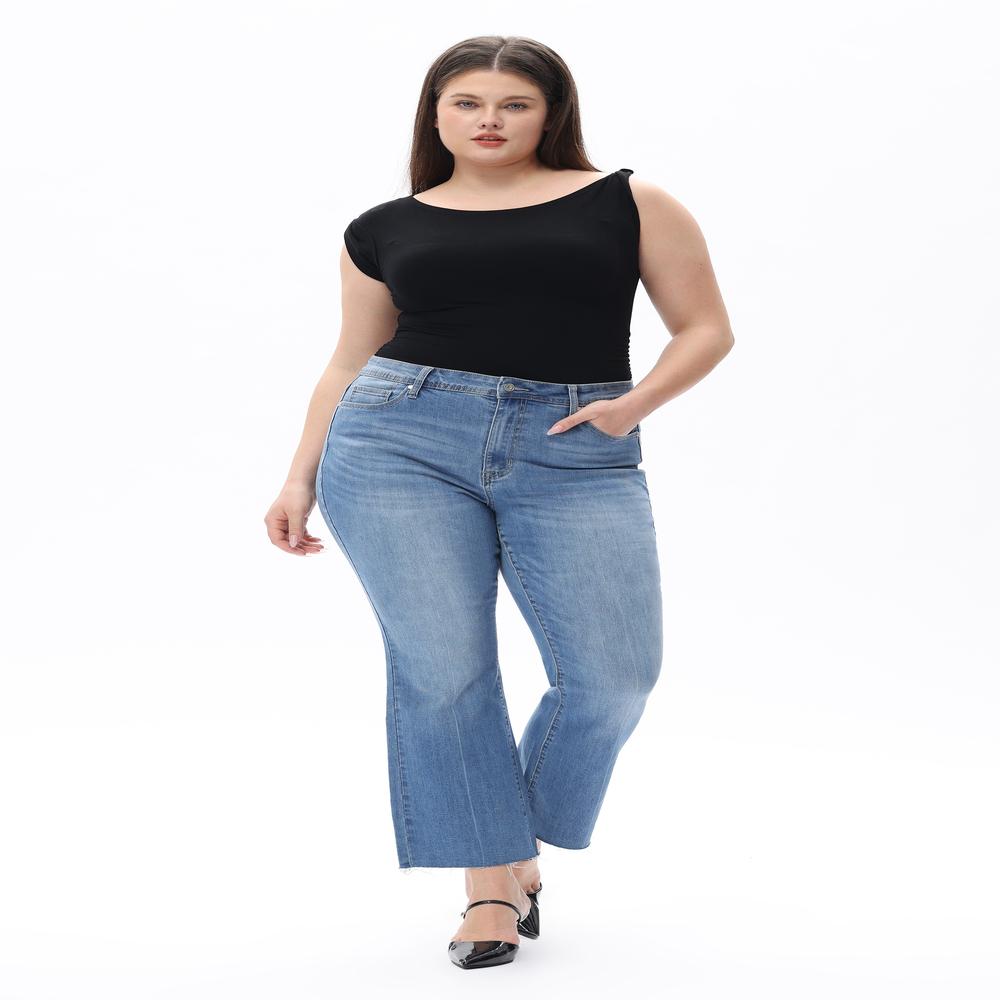 Retro Light Wash Flare Jeans for Curvy Women, Perfect High Waisted Bootcut Denim |   Must-Have Streetwear