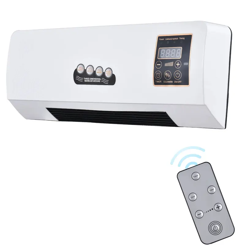 2-in-1 Wall Mounted Electric Heater & Fan – 1000W, Remote Control, Compact White