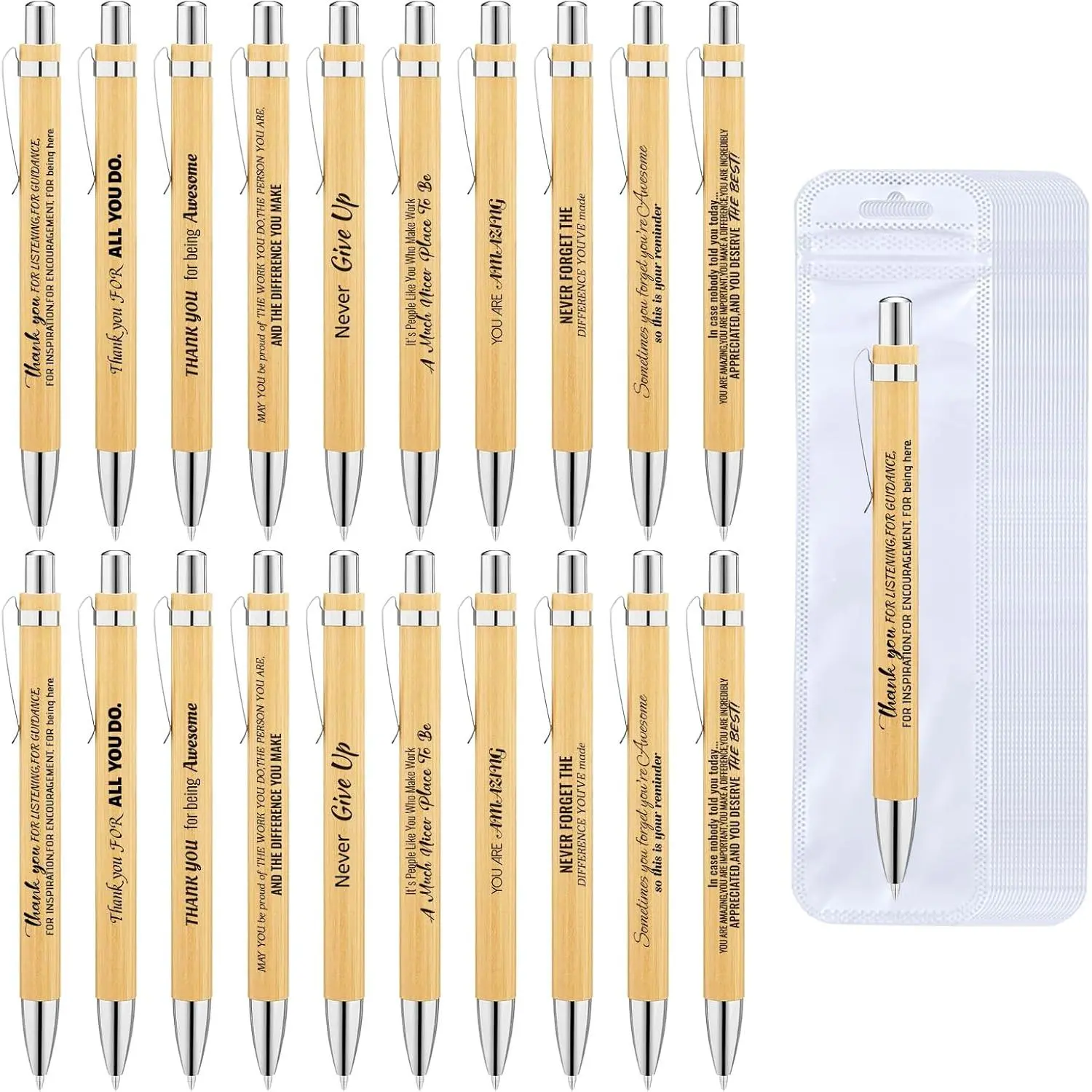 20 count Employee Appreciation Gifts Pens Bulk - 10 Inspirational Ballpoint Pens & 10 Bags,  Thank You Gifts for Staff, Teacher, Nurse,Volunteer,Office Supplies for Coworkers, School & Team
