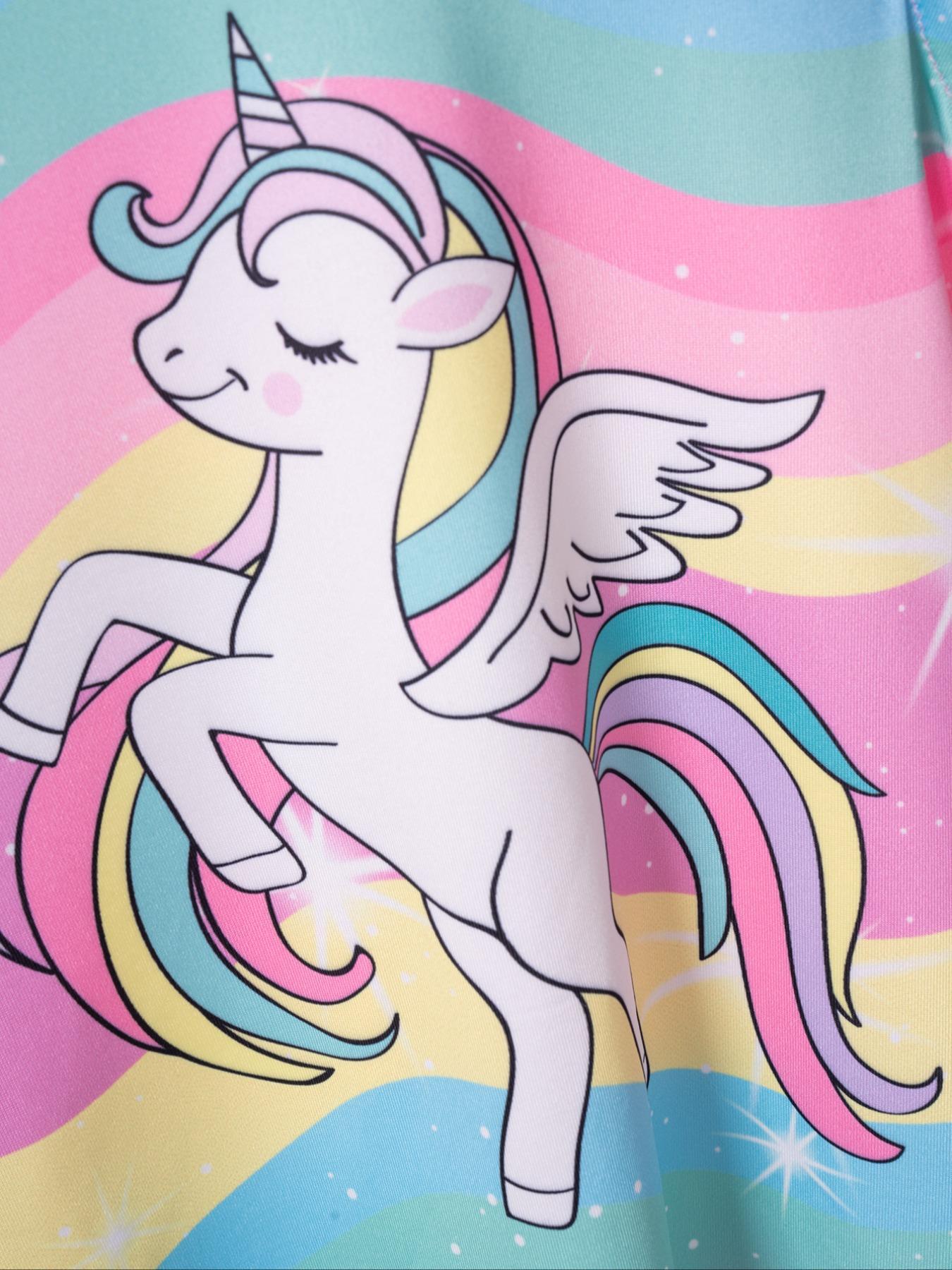 Baby Girl Summer Dress Cartoon Unicorn Pattern Princess Style, Cute Loose-Fitting Sleeveless Design, Sweet Fashion for Kids, Baby Clothing