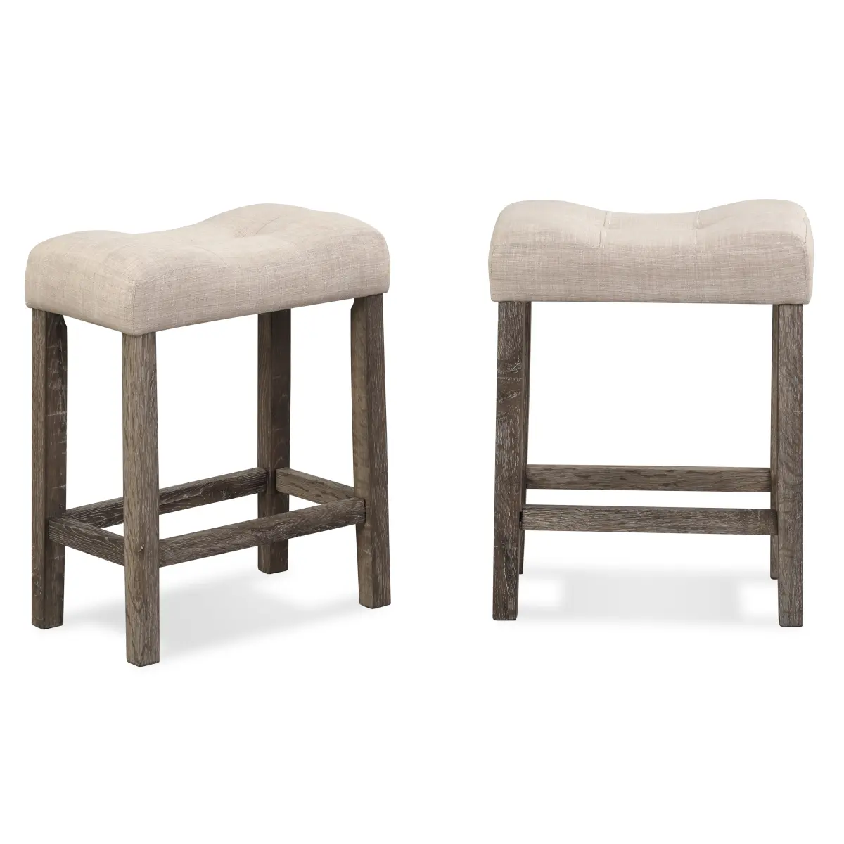 Sora Button Tufted Saddle Stools (Set of 2), Taupe Indoor Counter Height Chairs with 18.5"w x 11.8"d x 24"h Dimensions, Durable Build, Footrests, Assembly Required, On-Site