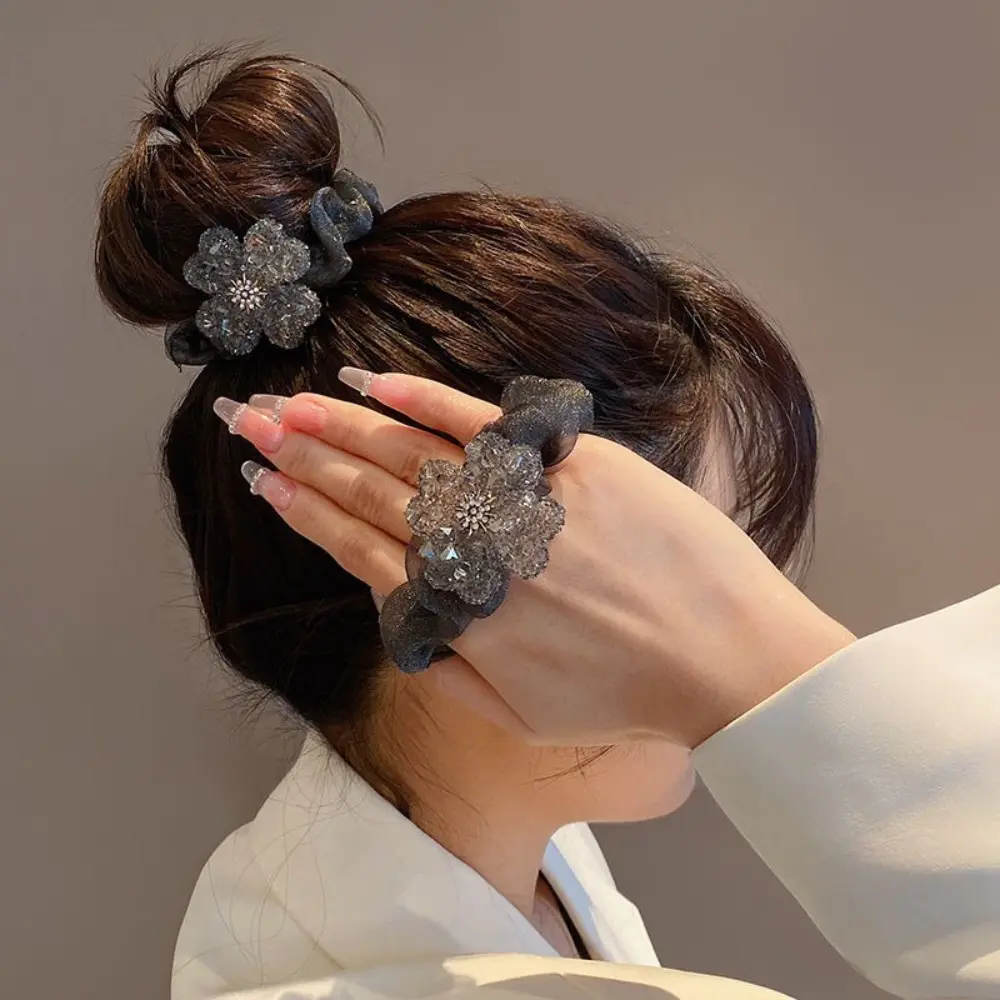 Collection of 3 Glittering Rhinestone Hair Bands - Elastic Ties Decorated with Floral And Star Patterns, Ideal for Daily Wear And Special Occasions, Trendy Ponytail Holders, And Dazzling Hair Additions