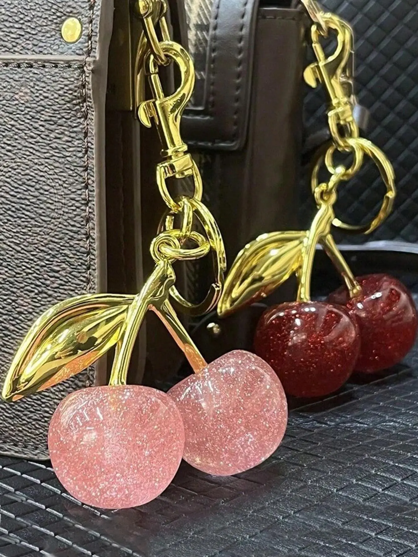 Cute Cherry Design Sparkly Bag Charm, Fashionable Bag Keychain for Women & Girls, Trendy All-match & Exquisite Bag Charm for Birthday Gift, Purse Accessories