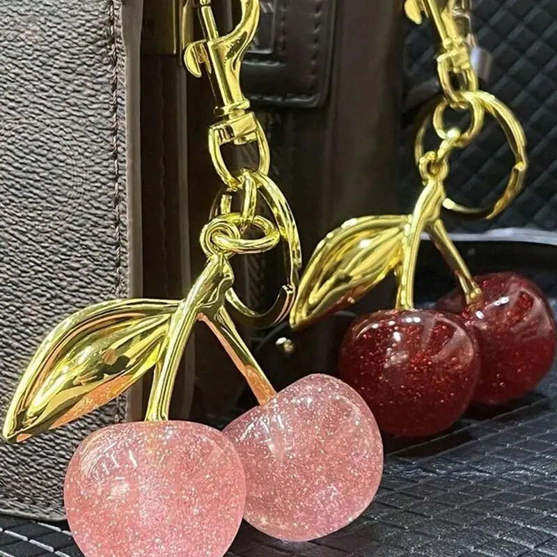 Cute Cherry Design Sparkly Fruit Bag Charm, Fashionable Bag Keychain for Women & Girls, Trendy All-match & Exquisite Bag Charm for Birthday Gift, Purse Accessories