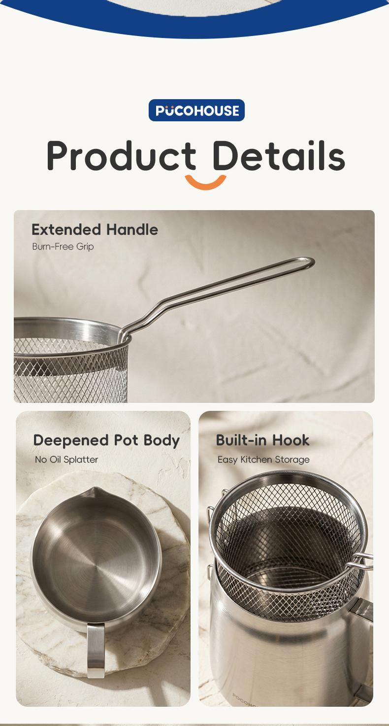 3500ml Stainless Steel Oil Dispenser w/Filter & Tray 4-Piece 304 Stainless Steel Deep Fryer Pot with Oil Filter Basket Utensils Kitchenware Aluminum 	 stainless steel pans