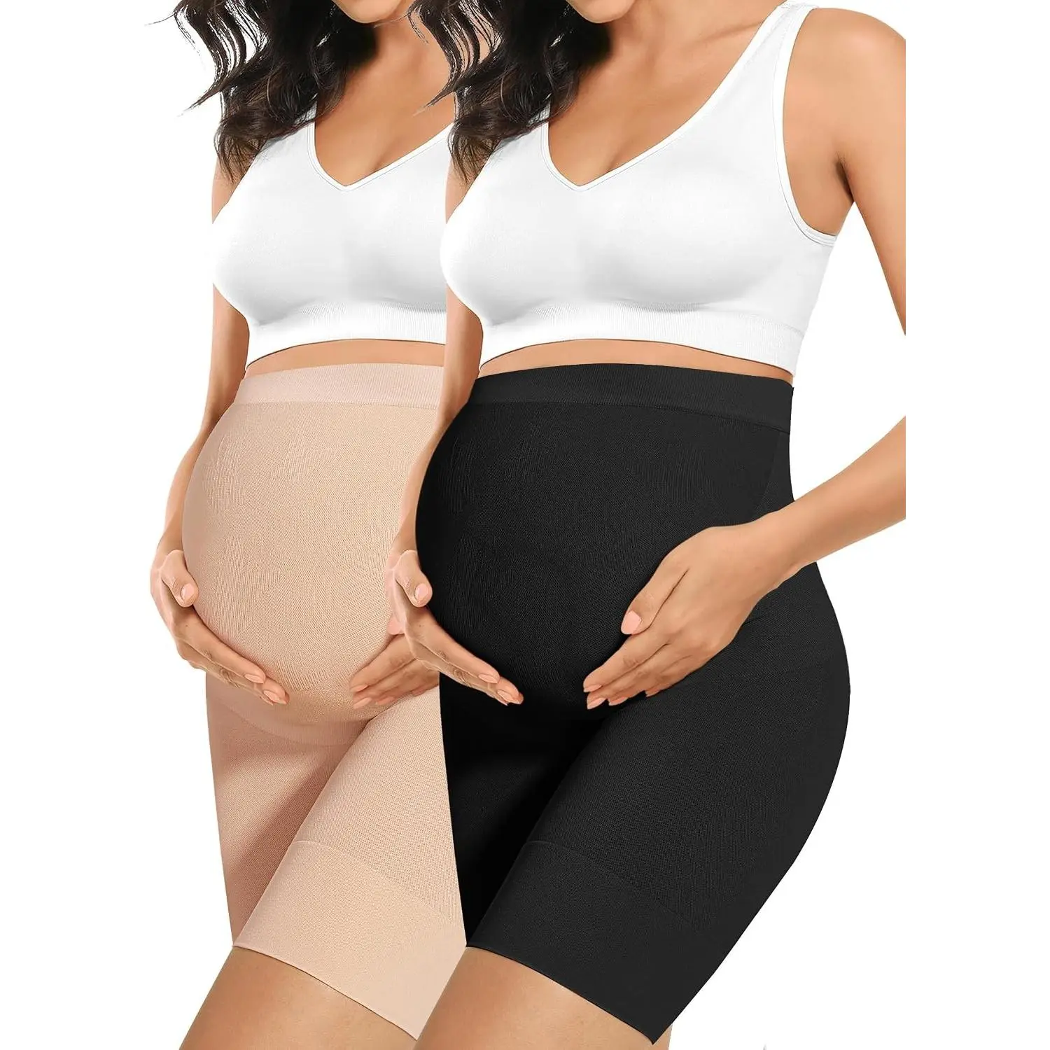"Baby Bump" Seamless Maternity Shapewear, High Waisted Mid-Thigh Pregnancy Underwear Prevent Chafing Belly Support