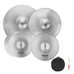 【DealsForYouDays】VEVOR Low Volume Cymbal Pack, 4 Pieces Quiet Cymbals for Drum Set, Alloy Cymbals Drum Set Includes 14-inch Hi-Hats, 16-inch Crash, 18-inch Crash, 20-inch Ride, Drumsticks & Cymbal Bag, Bright Copper