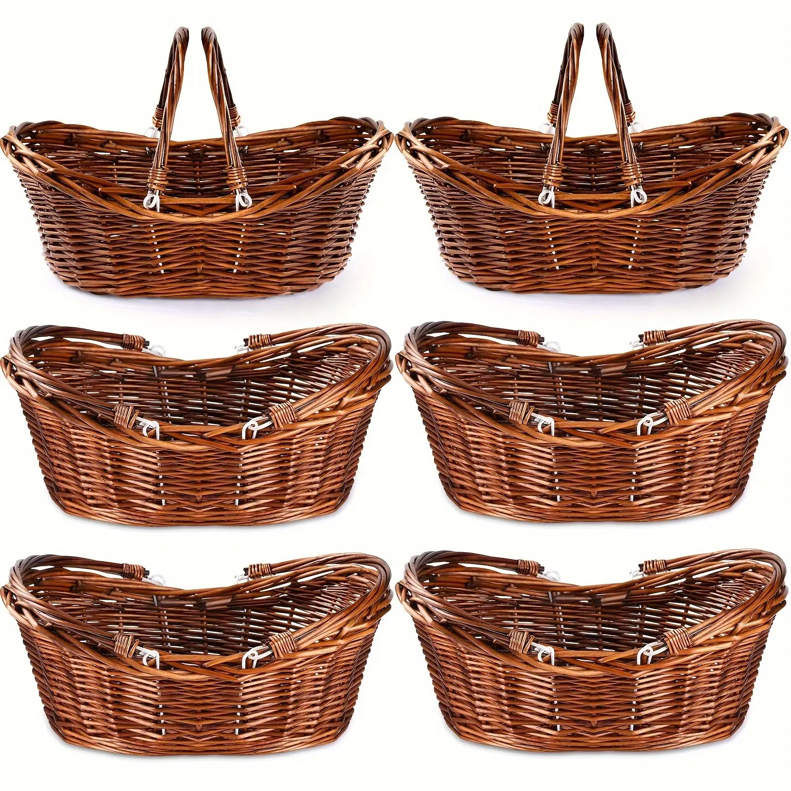 6pcs Wicker Picnic Basket with Handle, Hand Woven Harvest Basket Bulk, Wicker Flower Basket for Storage, Picnics, Easter, Organizing, Egg Gathering, Candy, Wedding Basket Non- Direct Contact Non- Direct Contact