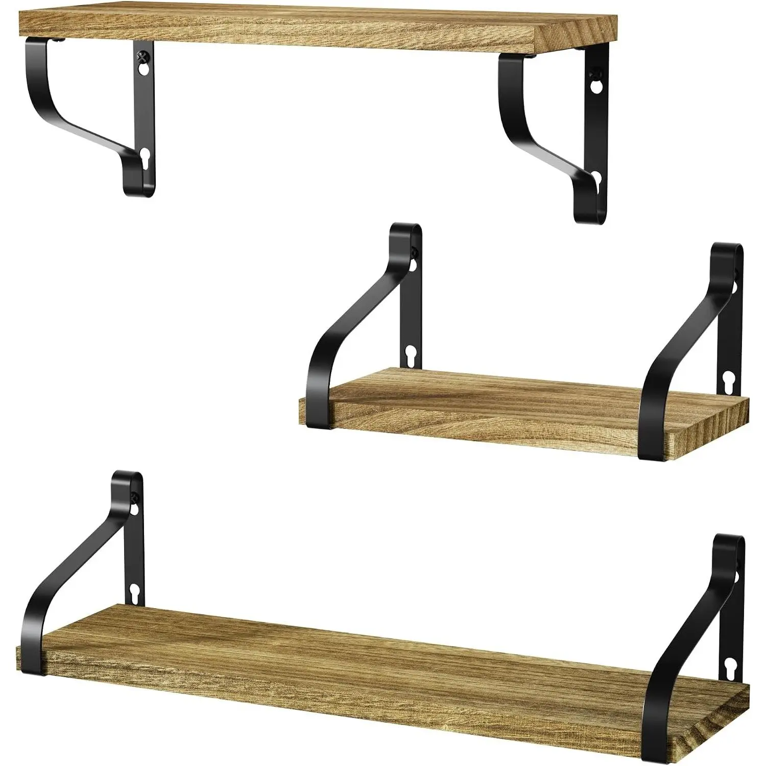Industrial Metal Floating Shelves - Wall Mounted Set of 3, Rustic Wood Decor Shelf for Bedroom, Living Room, Home Storage Organizer, Carbonized Black, Ideal Gift