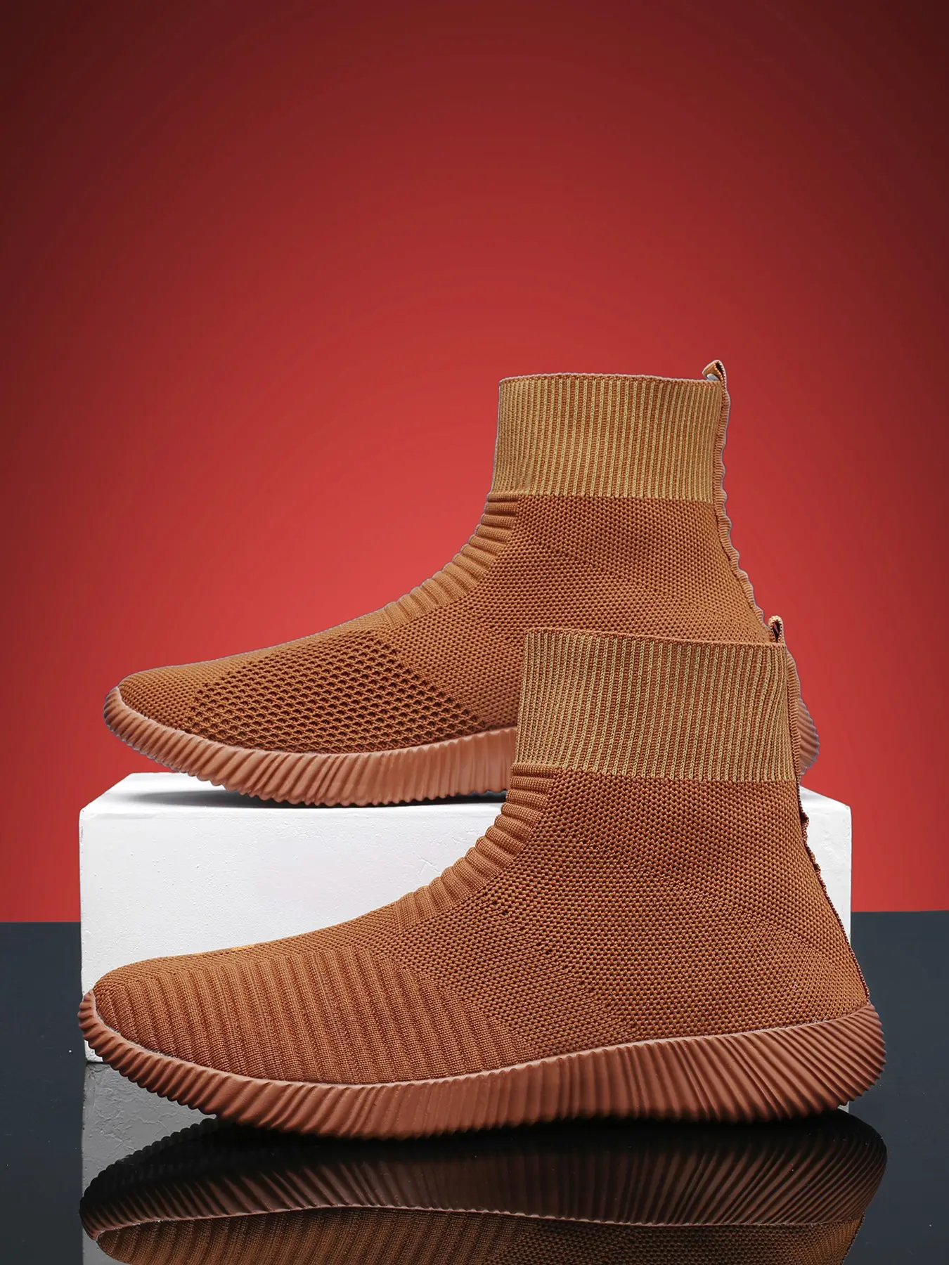 Men's & Women's High-Top Sock Sneakers, Breathable Flyknit Mesh Shoes, Slip-On Lazy Loafers, Lightweight Soft Sole Casual Athletic Walking Shoes Footwear