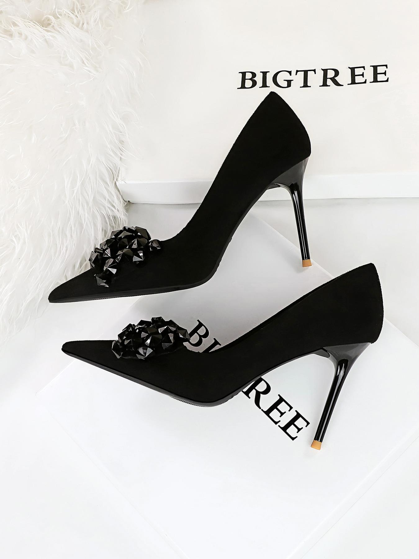 Women's Rhinestone Decor Bowknot Design Classy Stiletto Heels, Elegant Pointed Toe High Heel Shoes for Party, Banquet, Fashion Heeled Shoes for Women & Girls