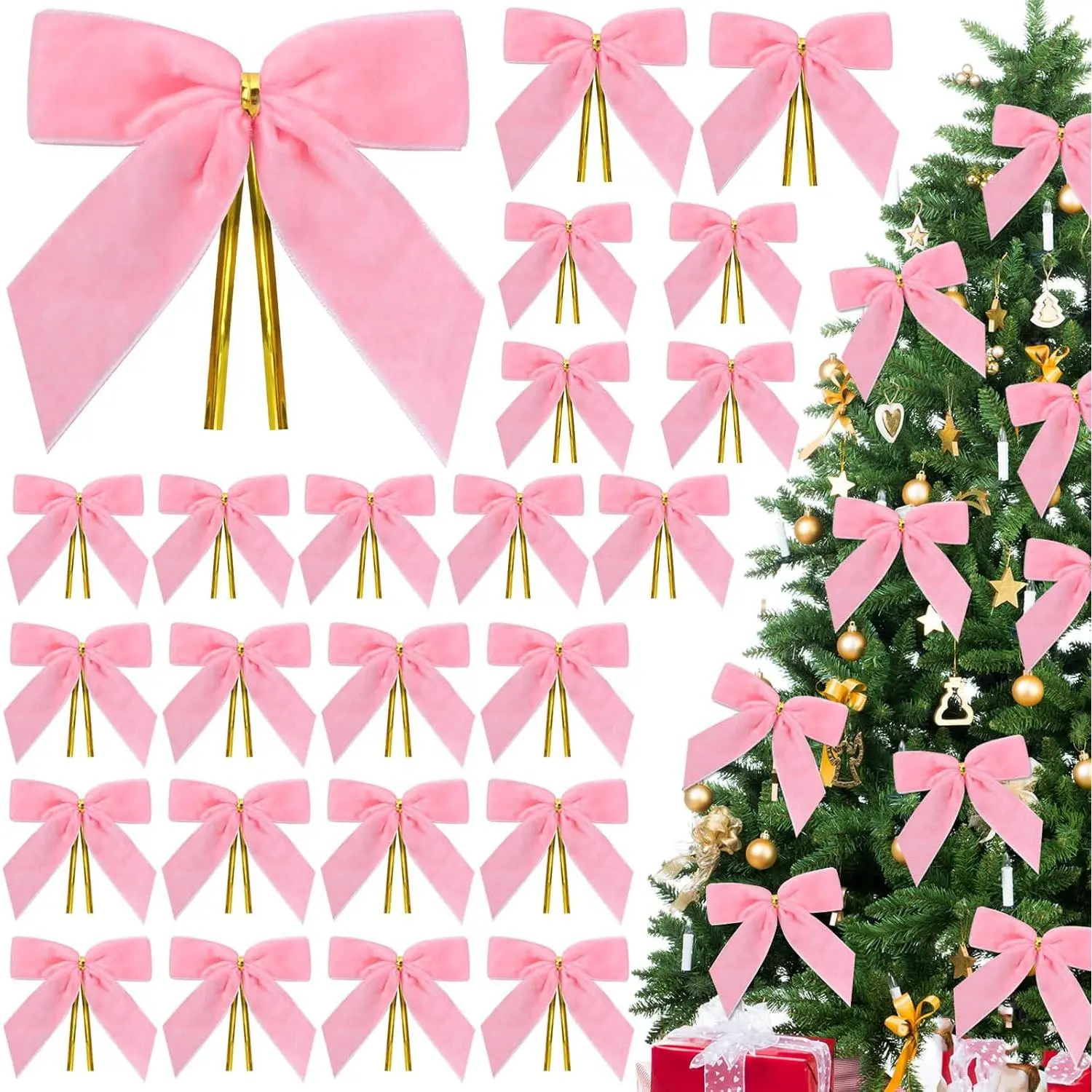 24 count   Bows for Christmas Tree, Christmas Tree Bows | 3.5 x 3.5 Inch  Bows for Christmas Tree, Christmas Bows Ornaments for  Wrapping  Decorations,1" Wide