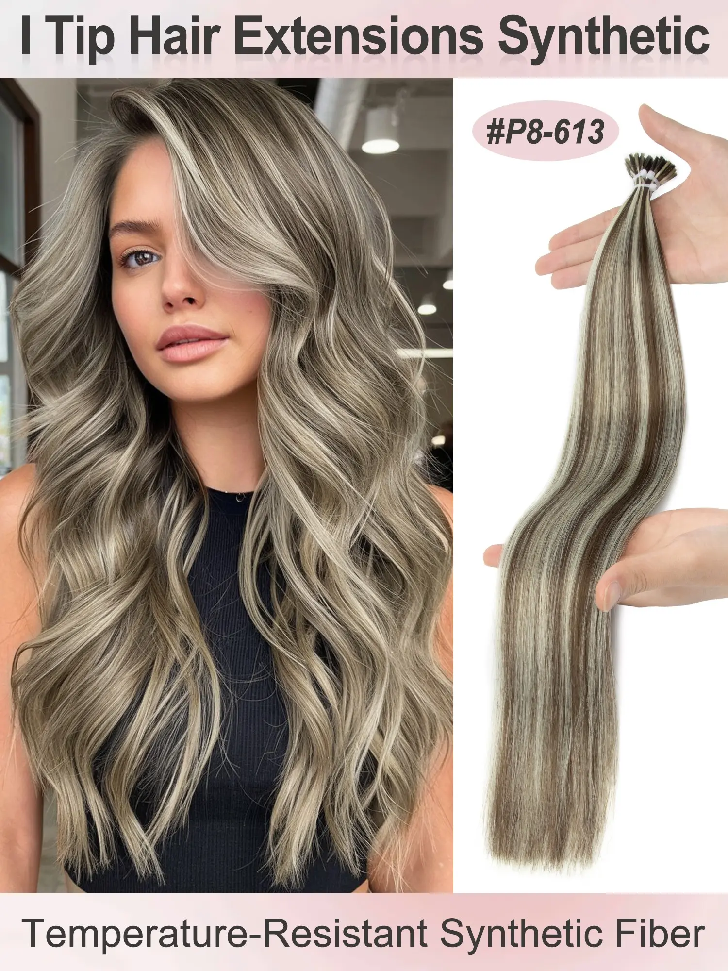 I Tip Hair Extensions 50g/Pack Straight I Tip Synthetic Hair High Temperature Fiber I Tip Hair Extensions For Women 20 Inches for Women