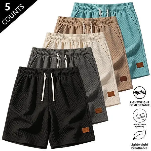 Men's Casual Summer Beach Shorts 5-Pack Mixed Colors Menswear Set - Elastic Waistband, Drawstring, Zippered Pockets, Sweat-Dry Fast Breathable Bottoms, Ideal for Everyday Wear, Great Gift for Men, 5-Pack Mixed Colors 1