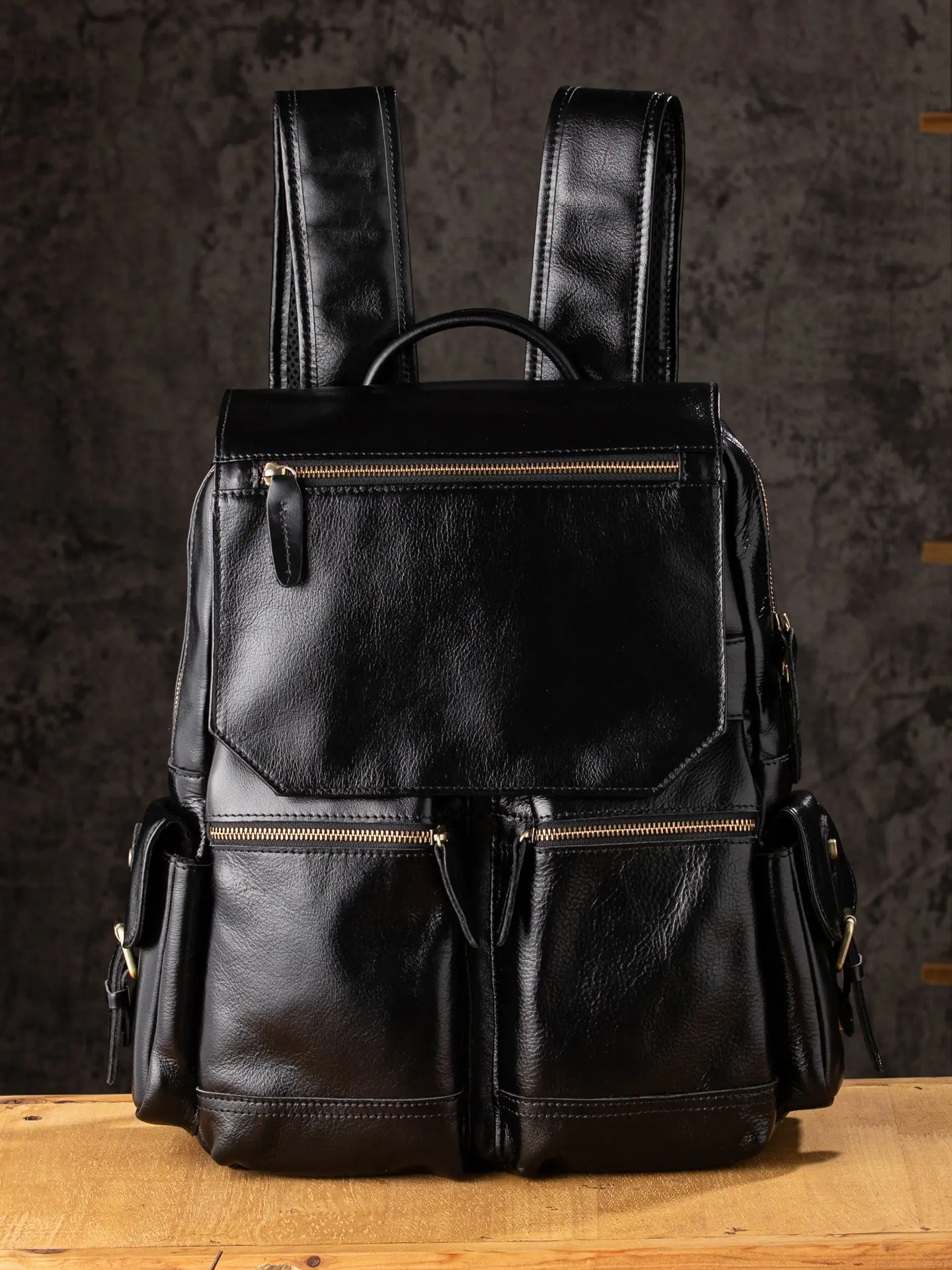 Original Design Handmade Vegetable-Tanned Leather Backpack, Korean Style Dual Shoulder Bag, Men's Casual Trendy Bookbag, College Wind Personal Computer Bag