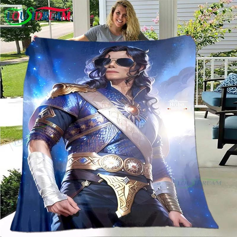 Fashion Singer M-Michael-Jackson Pattern Blanket Flannel Thin Blanket Portable Home Travel Office Lunch Break Blanket Gift