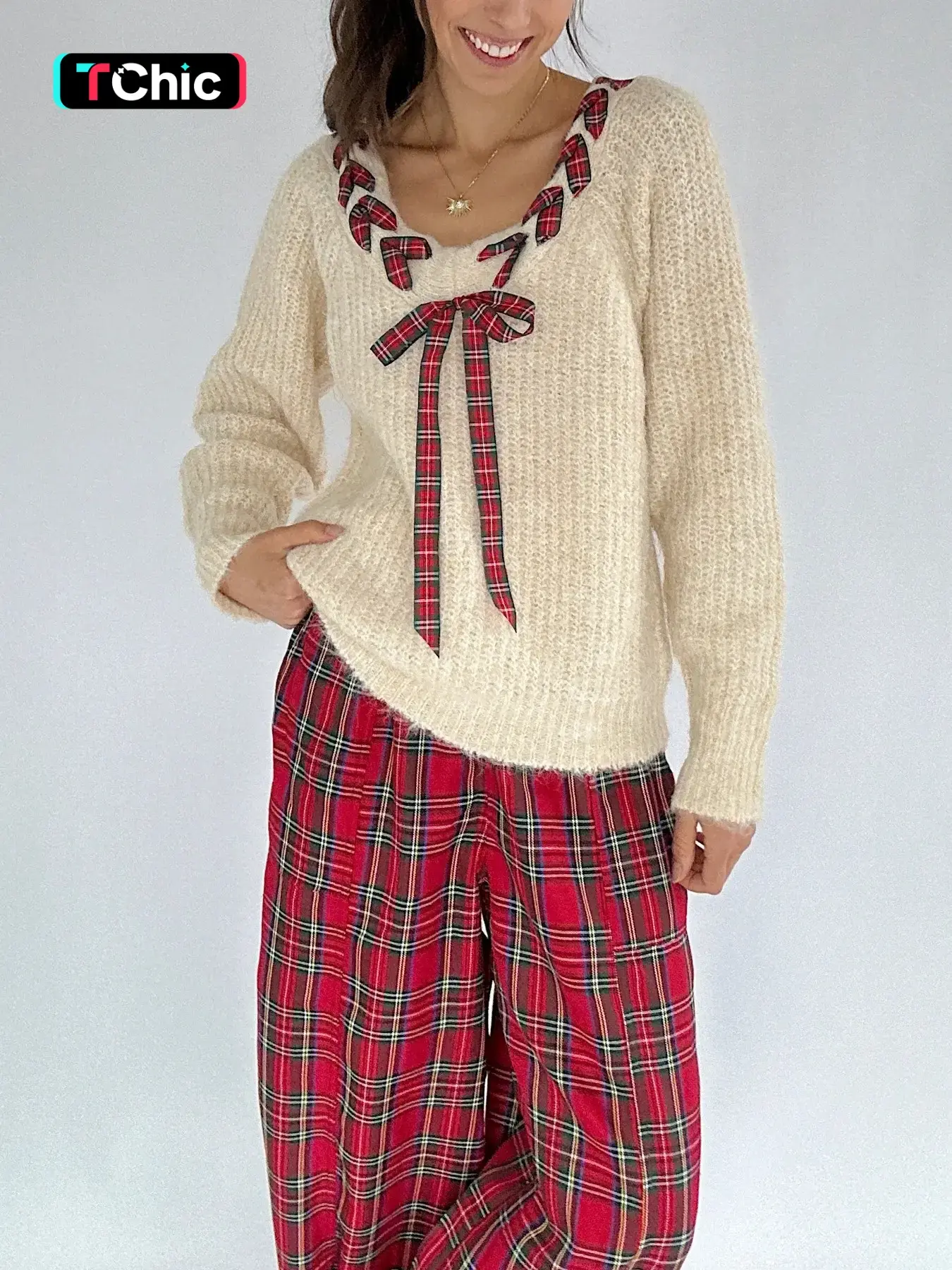 Women's Christmas Tie-Up Sweater, Festive Holiday, Cozy Knitwear for Women, Perfect for Winter Celebrations, Stylish Gift Idea