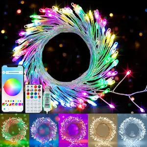 Fairy Lights Plug in, 10Ft 120 LED Cluster Lights with Remote APP Control, Color Changing Firecracker String Lights with Timer  & Mic Sync for Christmas Holiday Party Decor